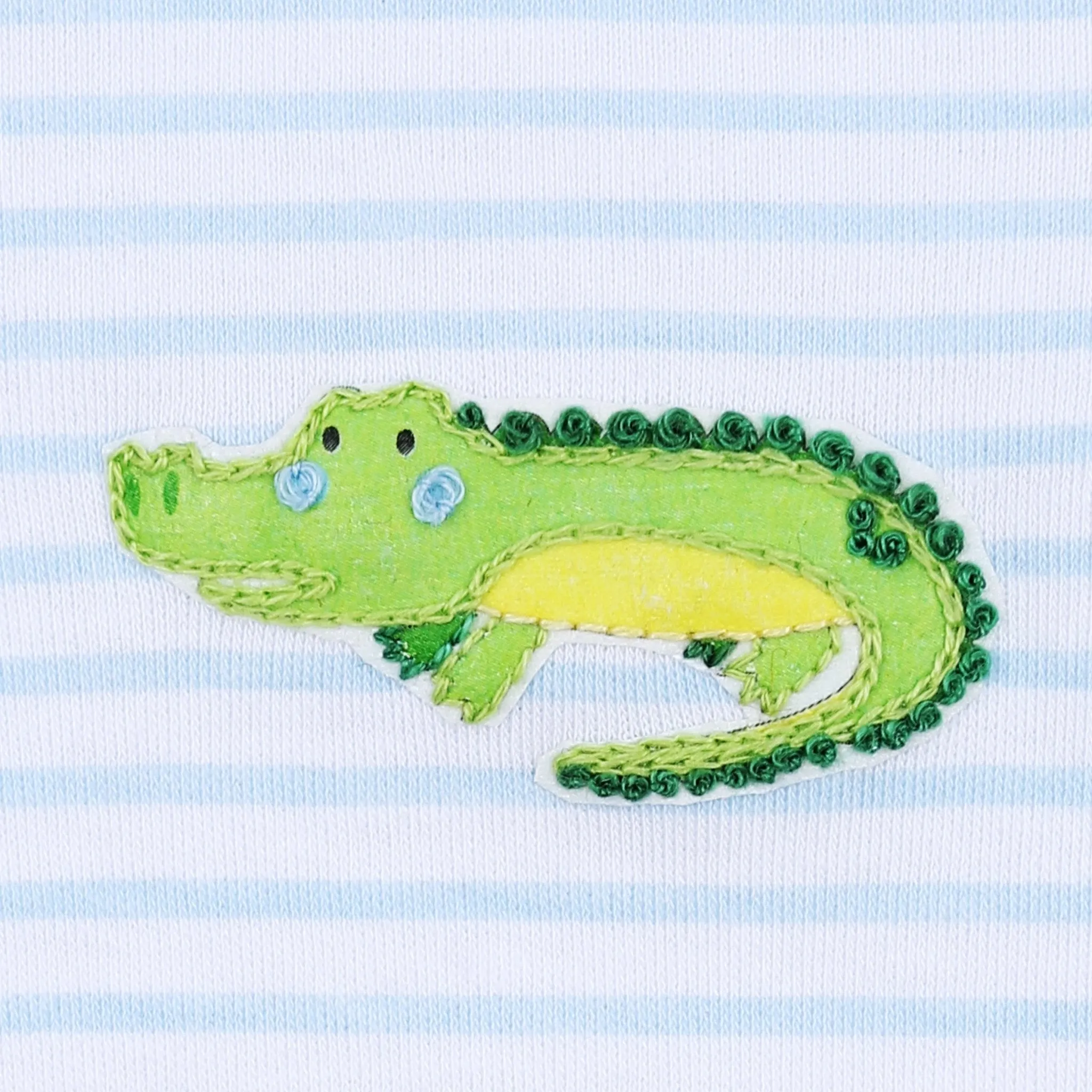 Alligator Friends Blue Embroidered Short Set