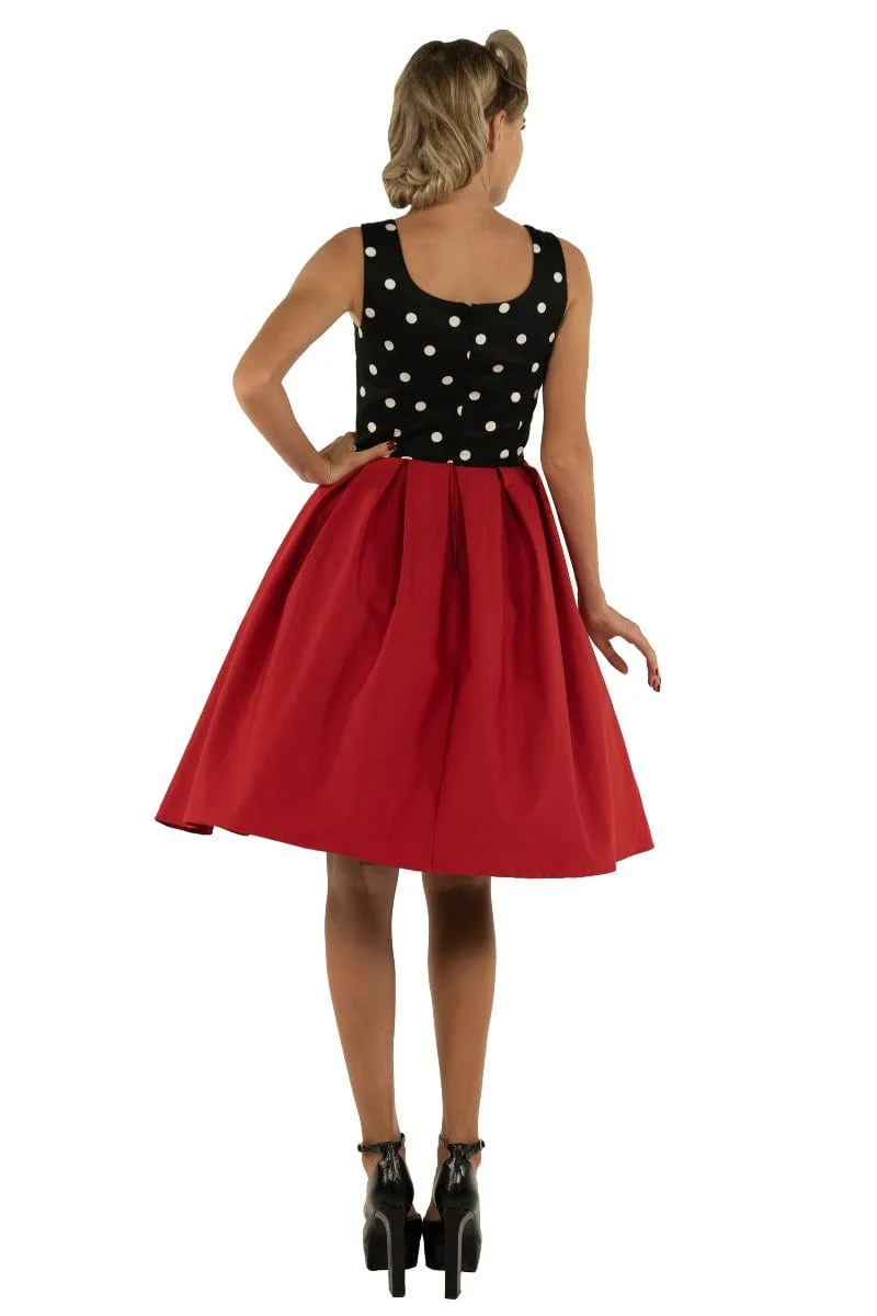 Amanda Scoop Neck Polka Dot Swing Dress in Black-White & Red