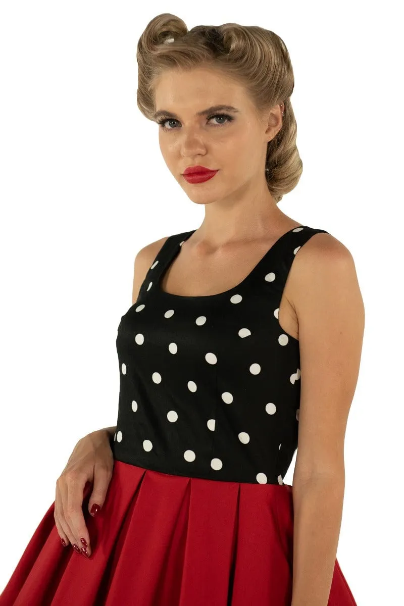 Amanda Scoop Neck Polka Dot Swing Dress in Black-White & Red