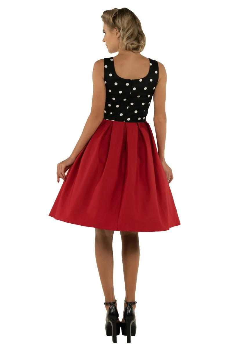 Amanda Scoop Neck Polka Dot Swing Dress in Black-White & Red