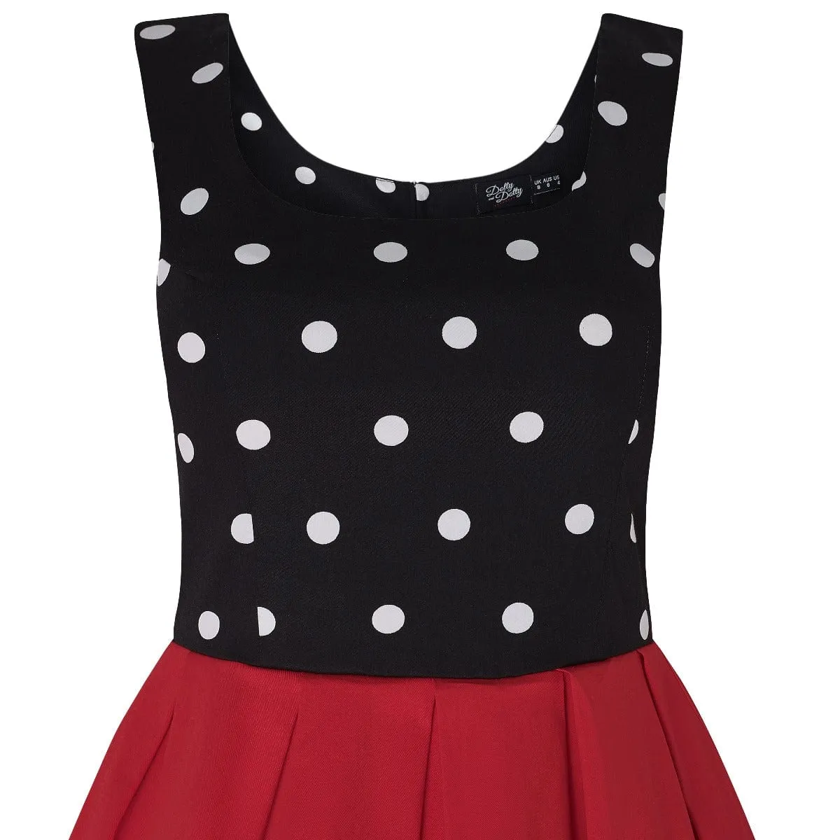 Amanda Scoop Neck Polka Dot Swing Dress in Black-White & Red