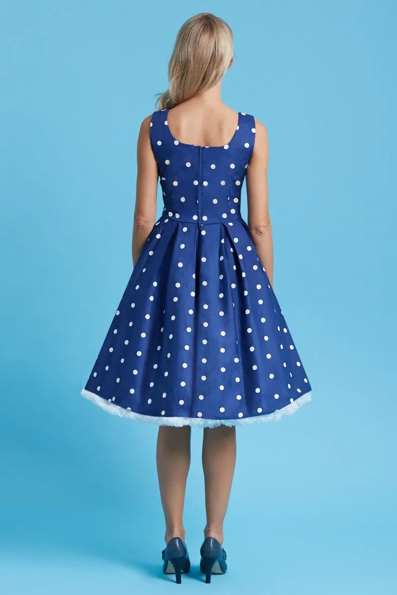 Amanda Scoop Neck Swing Dress Blue/White Polka