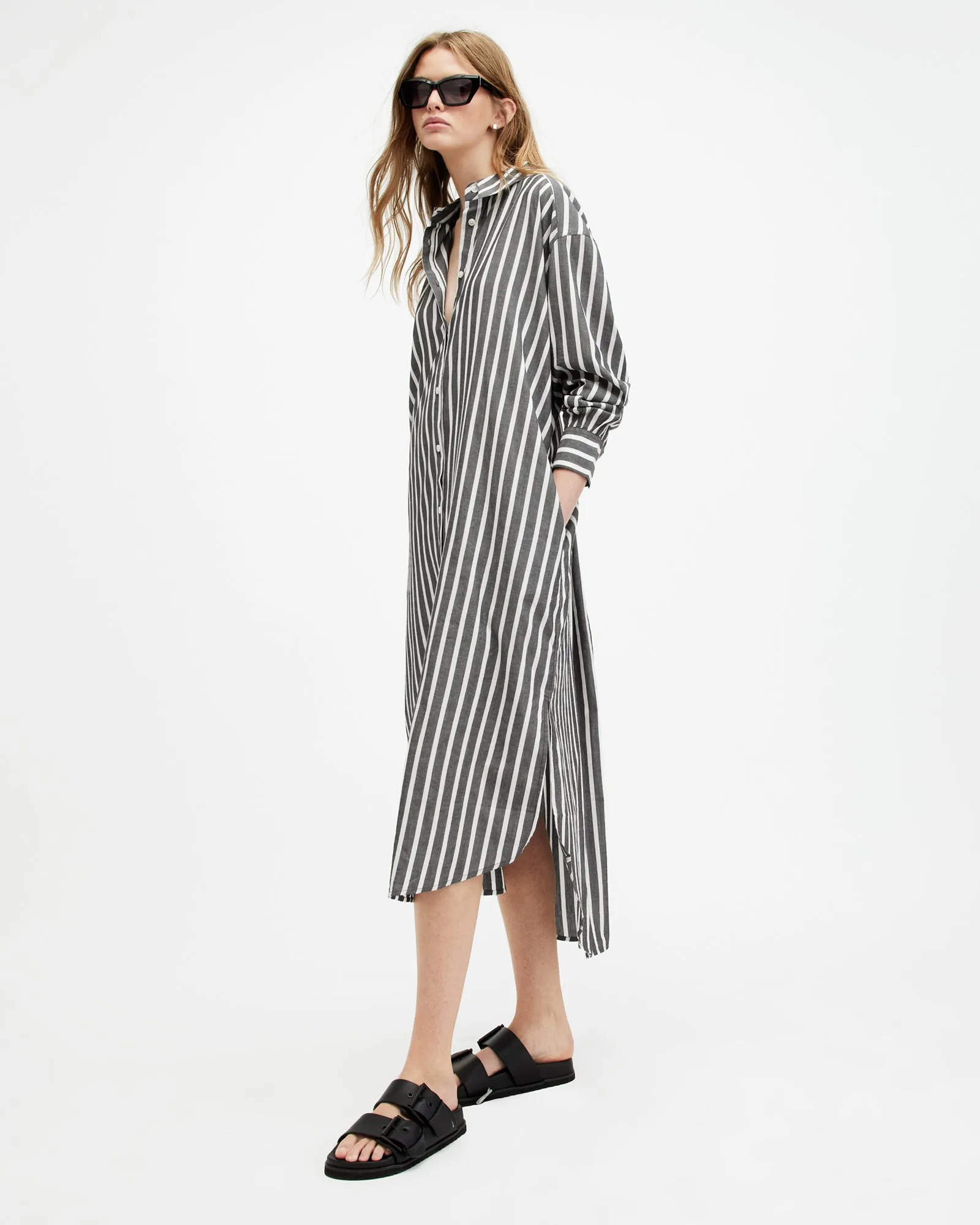 Ani Striped Maxi Shirt Dress