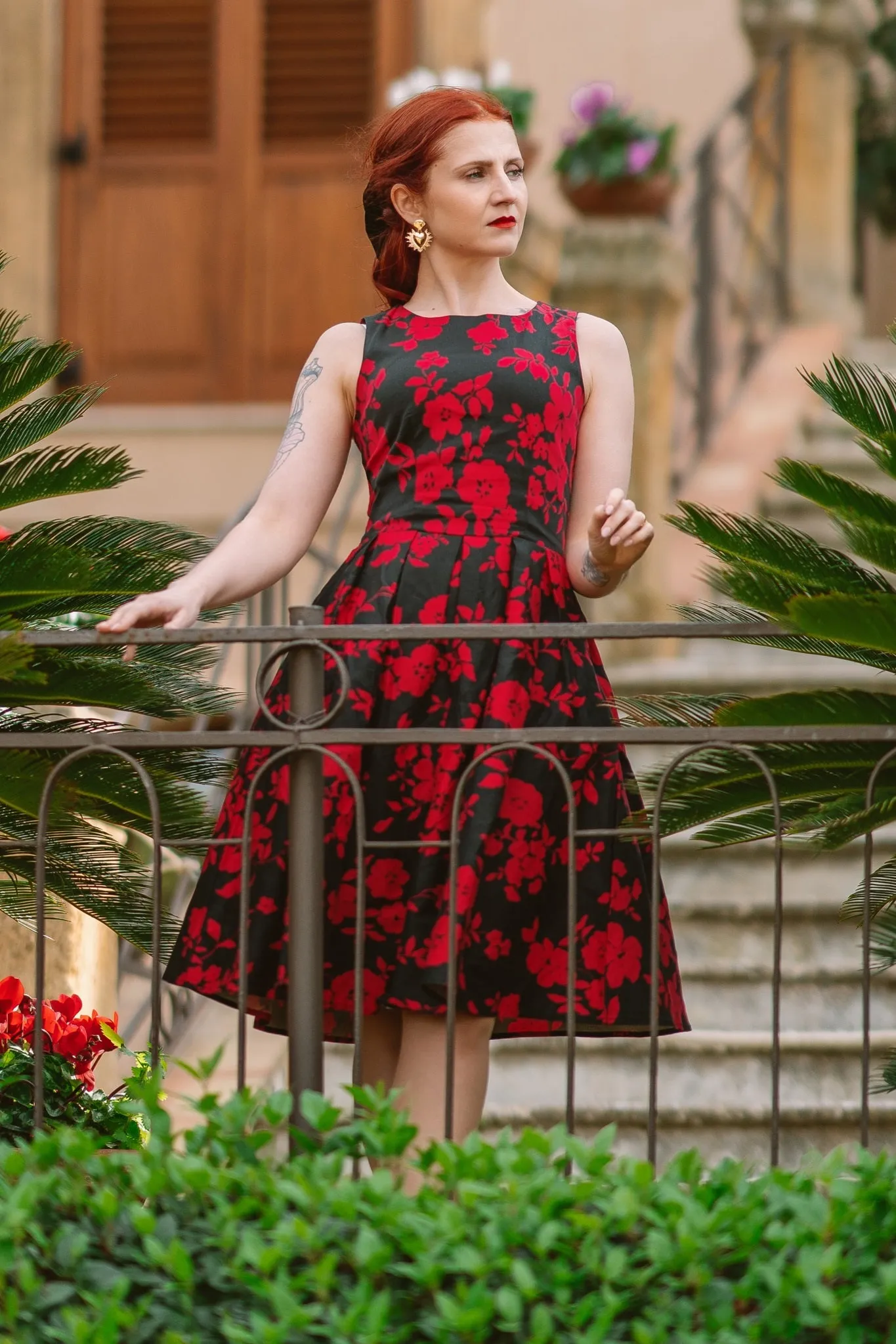 Annie Red Floral Swing Dress
