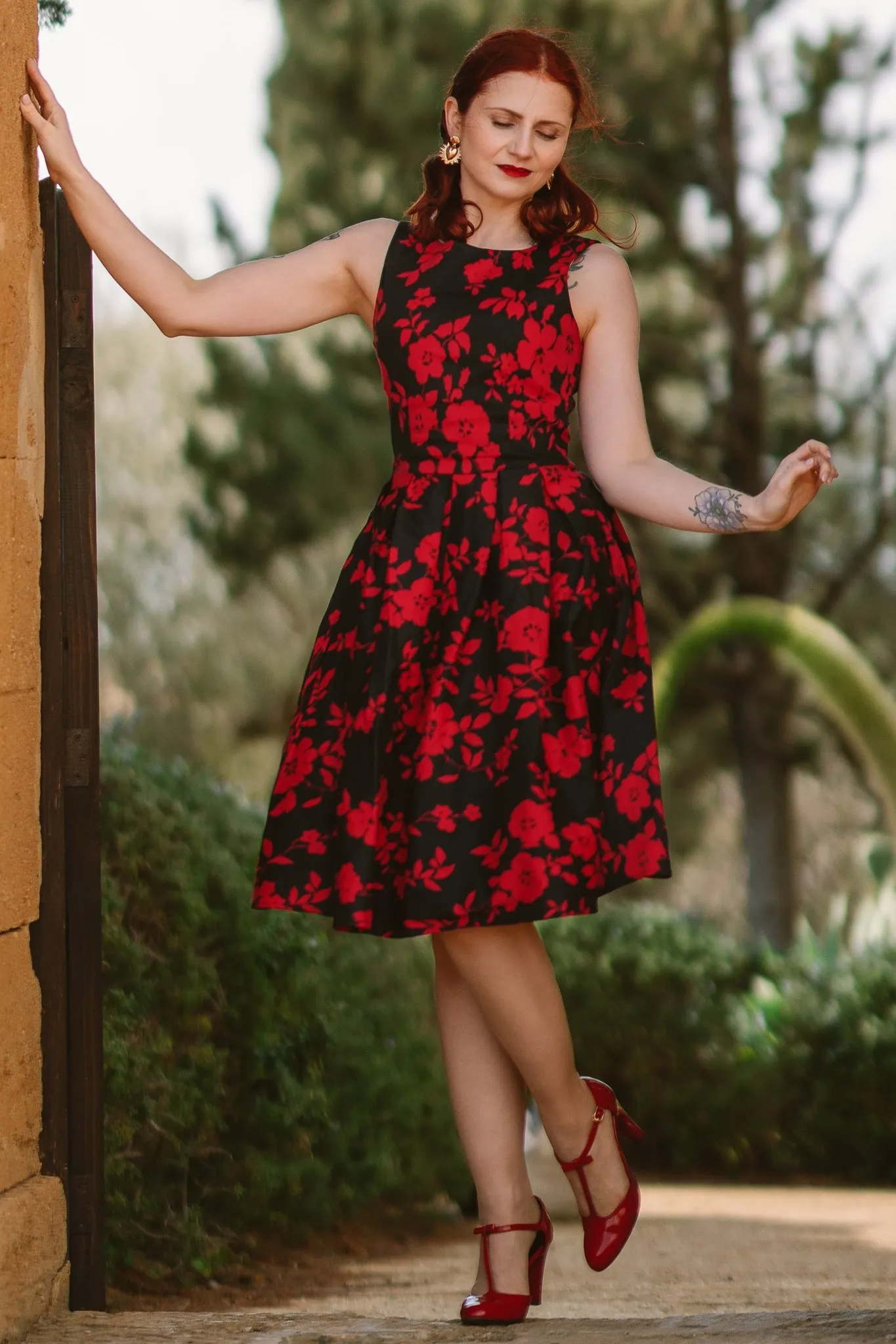 Annie Red Floral Swing Dress