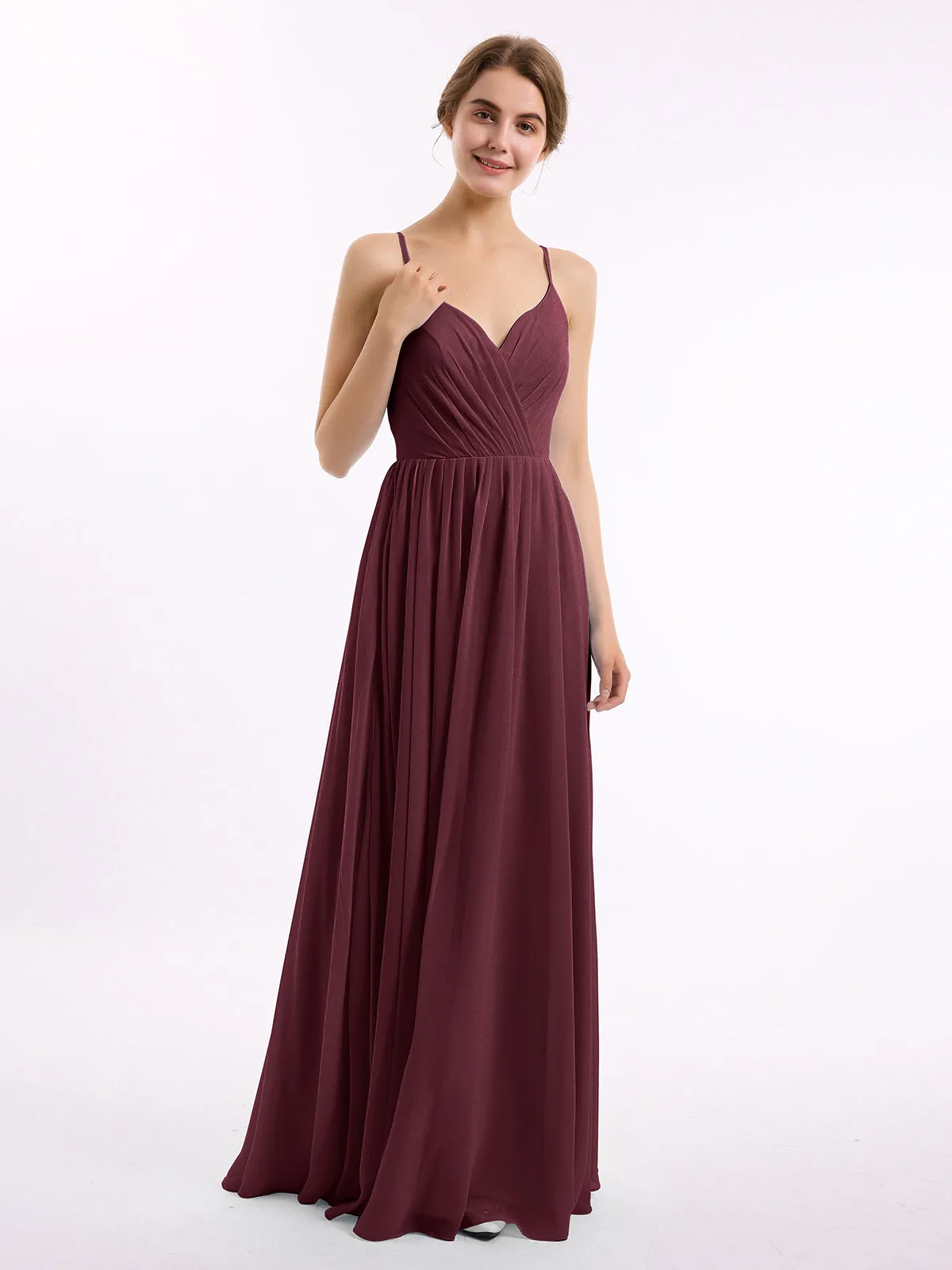 Chiffon Bridesmaid Dresses with Spaghetti Straps-Cabernet