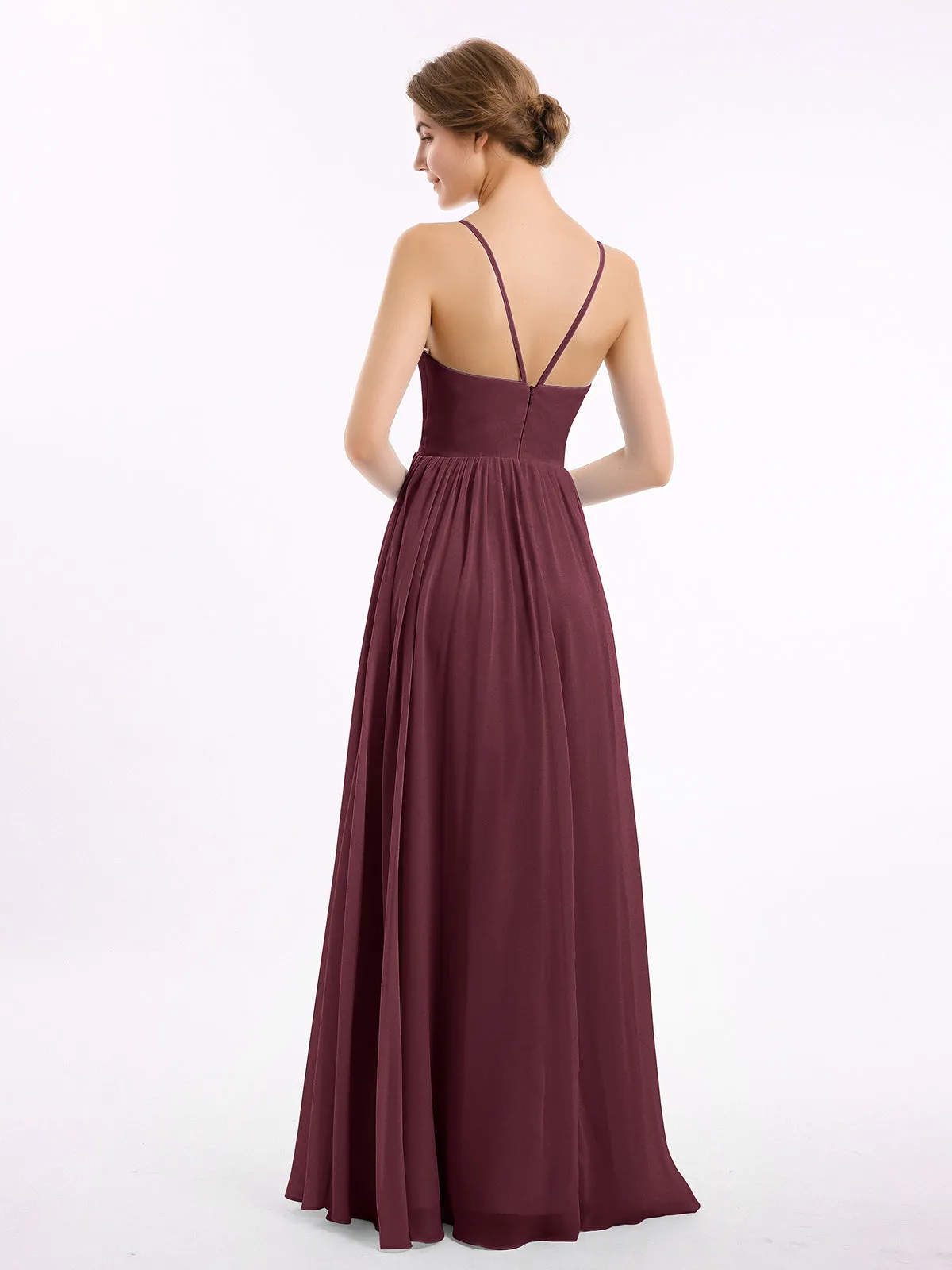 Chiffon Bridesmaid Dresses with Spaghetti Straps-Cabernet