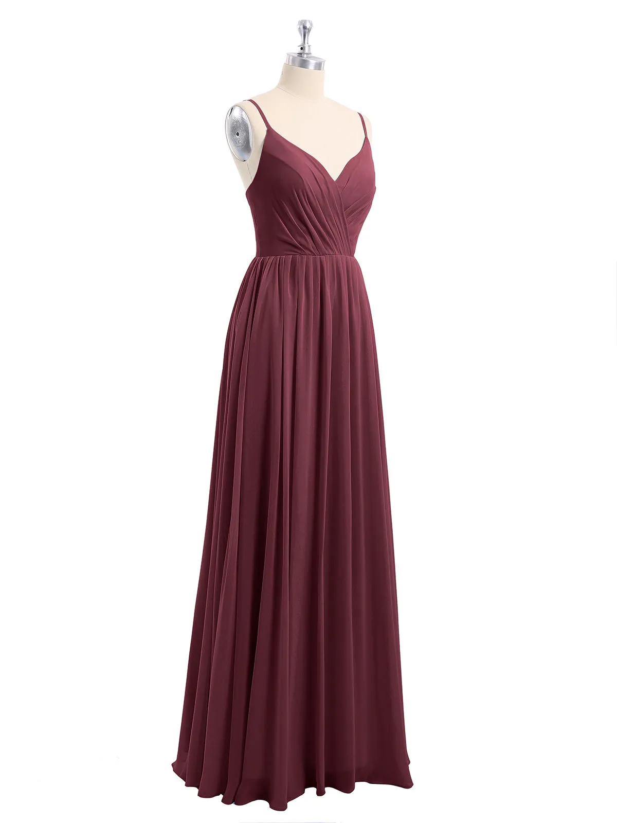 Chiffon Bridesmaid Dresses with Spaghetti Straps-Cabernet