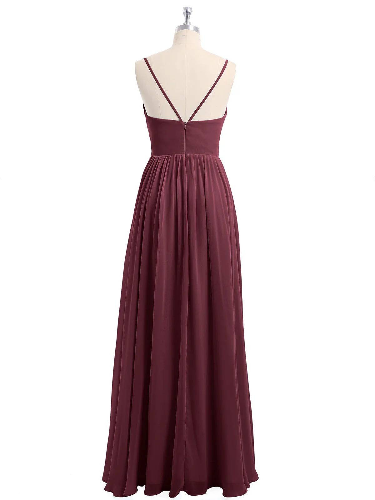 Chiffon Bridesmaid Dresses with Spaghetti Straps-Cabernet