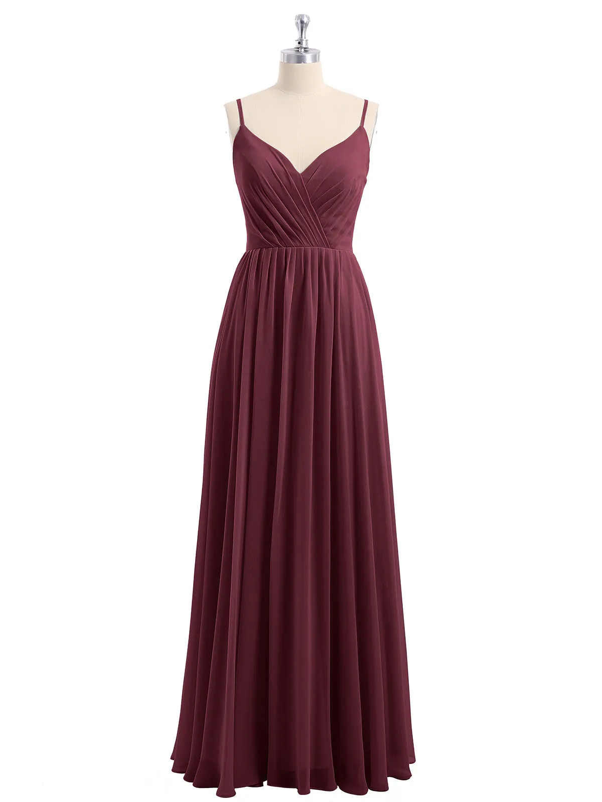 Chiffon Bridesmaid Dresses with Spaghetti Straps-Cabernet