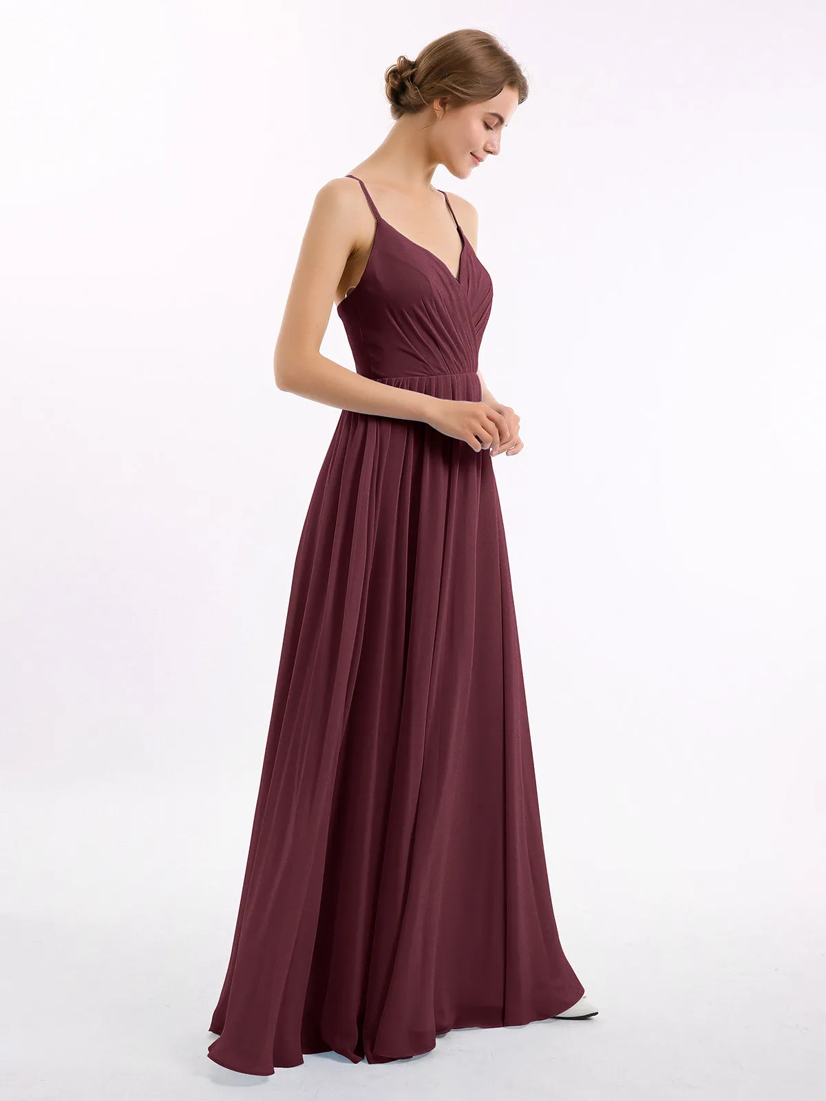 Chiffon Bridesmaid Dresses with Spaghetti Straps-Cabernet