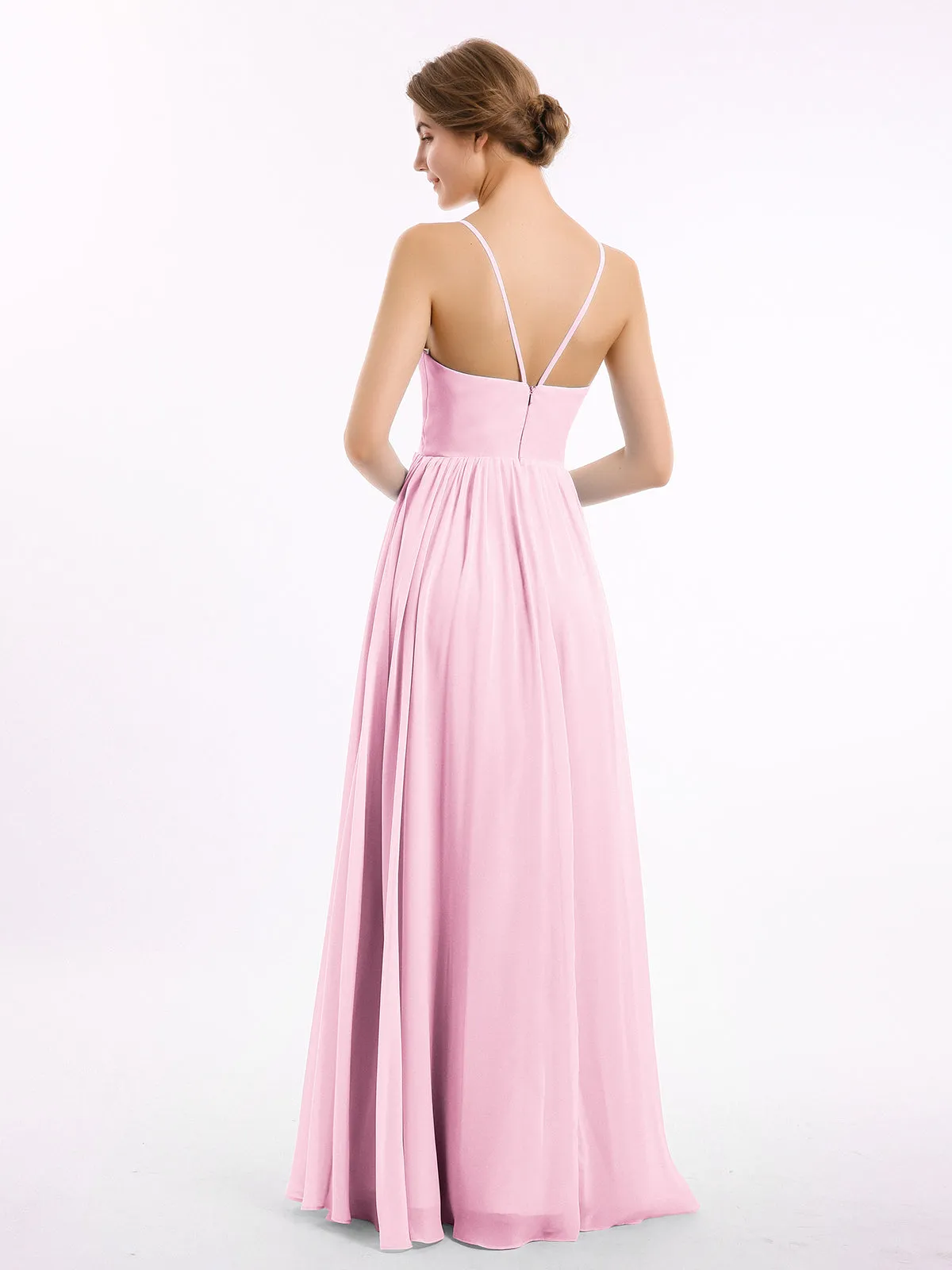 Chiffon Bridesmaid Dresses with Spaghetti Straps-Candy Pink