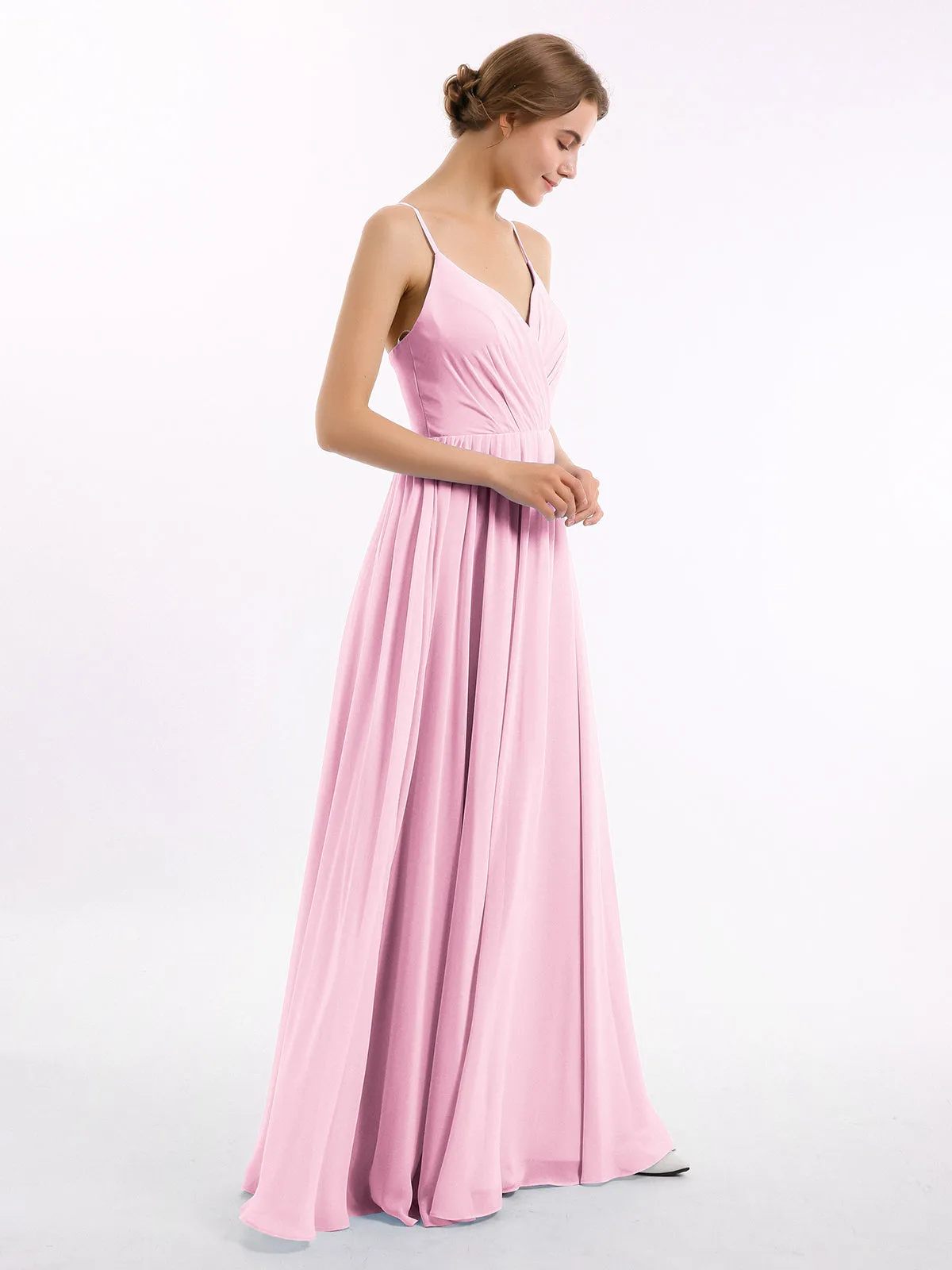Chiffon Bridesmaid Dresses with Spaghetti Straps-Candy Pink