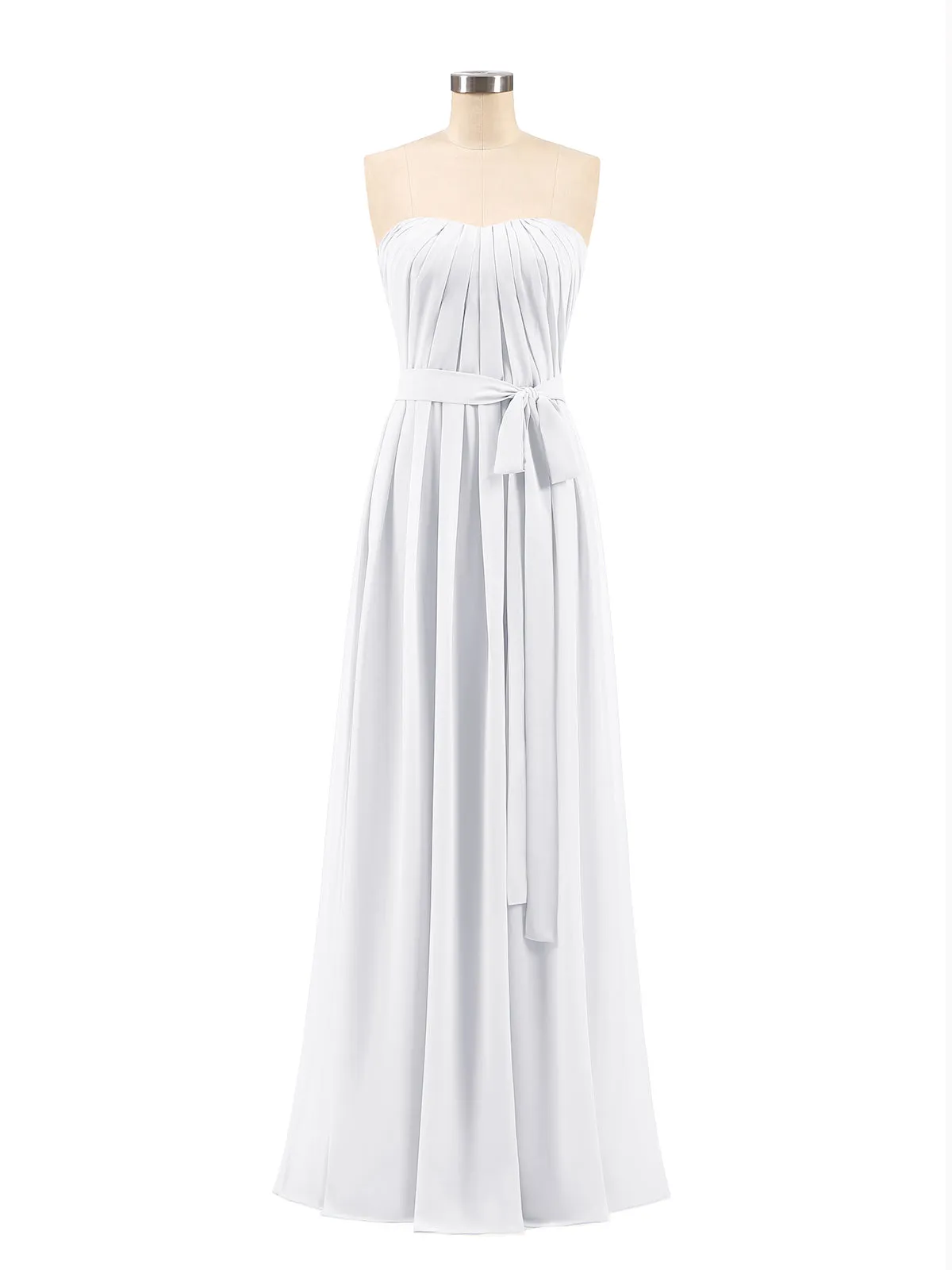 Chiffon Strapless Bridesmaid Gown with Sash-White Plus Size