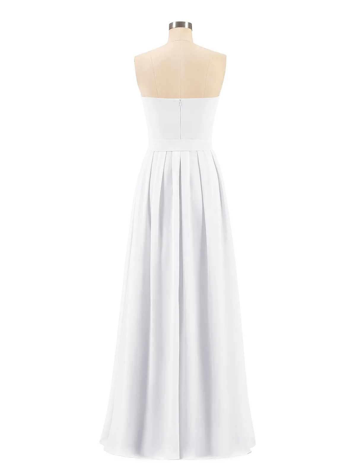 Chiffon Strapless Bridesmaid Gown with Sash-White Plus Size