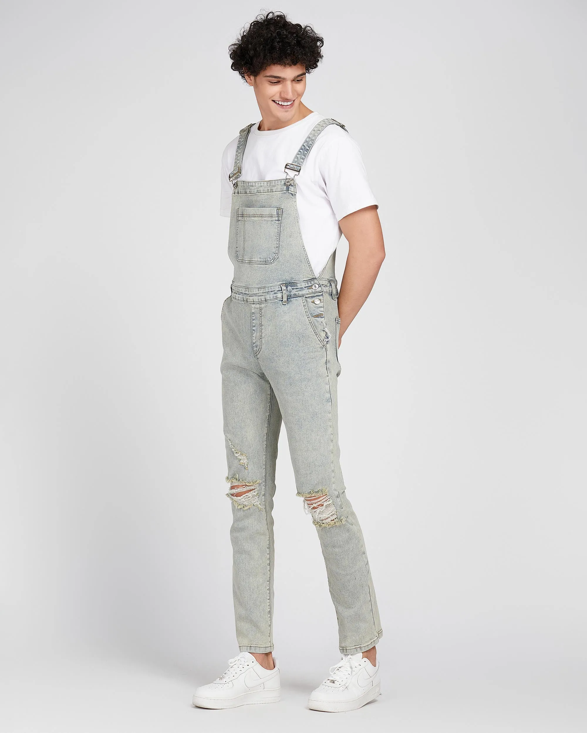 Classic Ripped & Distressed Denim Overalls