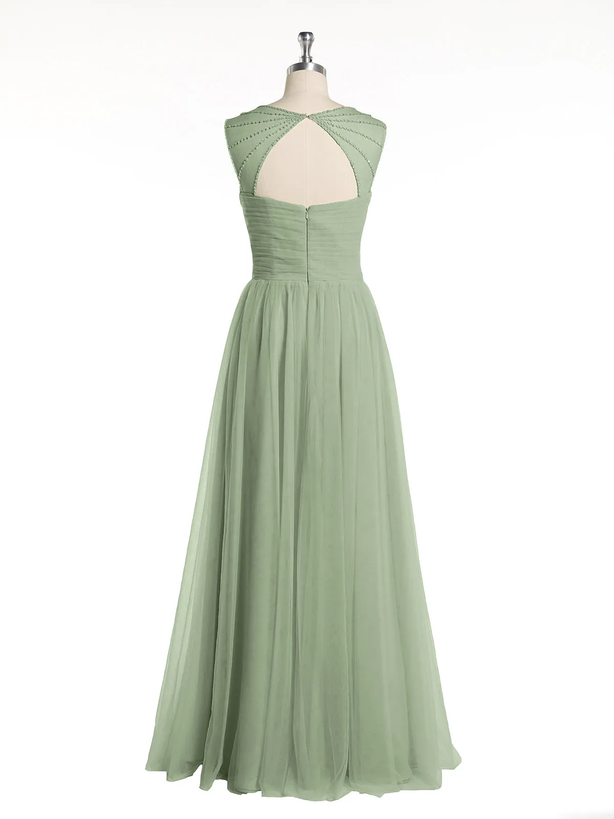 Cross-Pleated Tulle Long Dresses with Beaded Straps Dusty Sage Plus Size