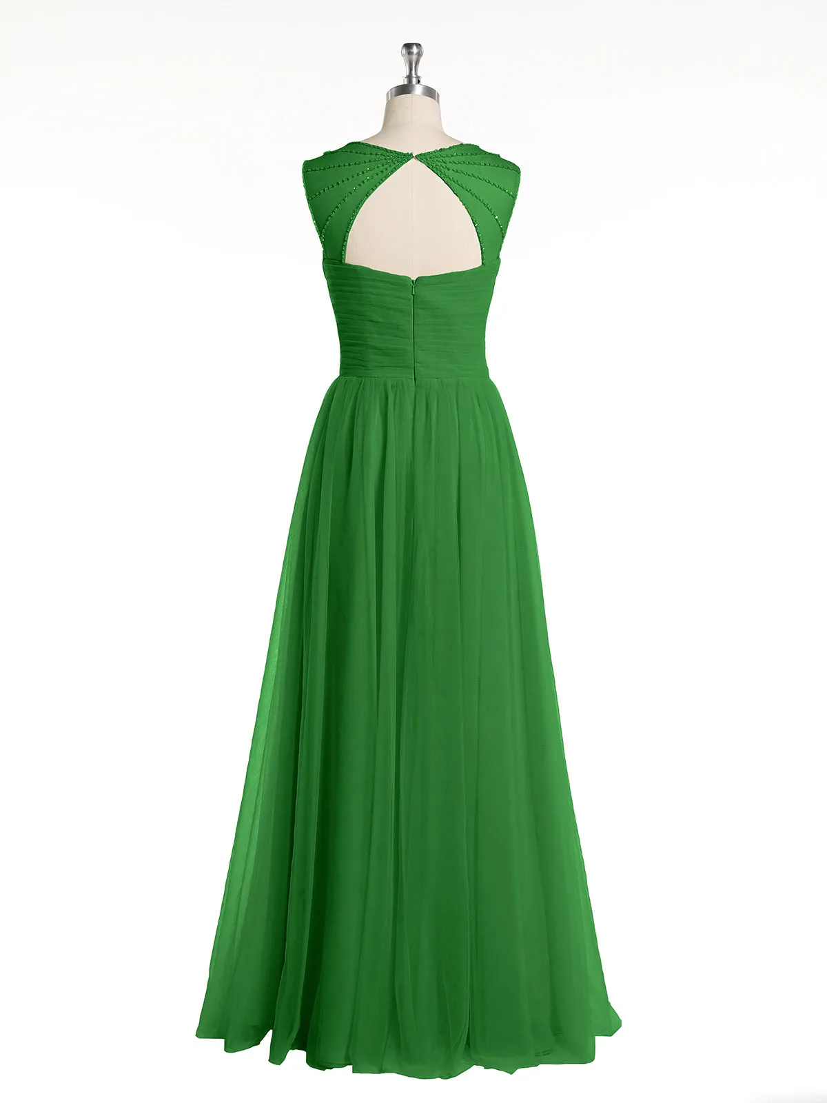 Cross-Pleated Tulle Long Dresses with Beaded Straps Green Plus Size