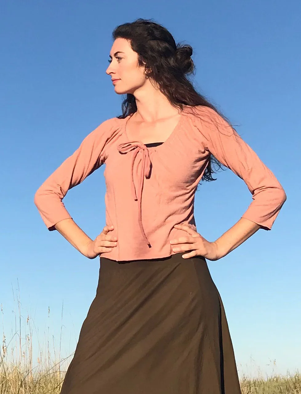 Drawstring Collar Simplicity Cropped Shirt