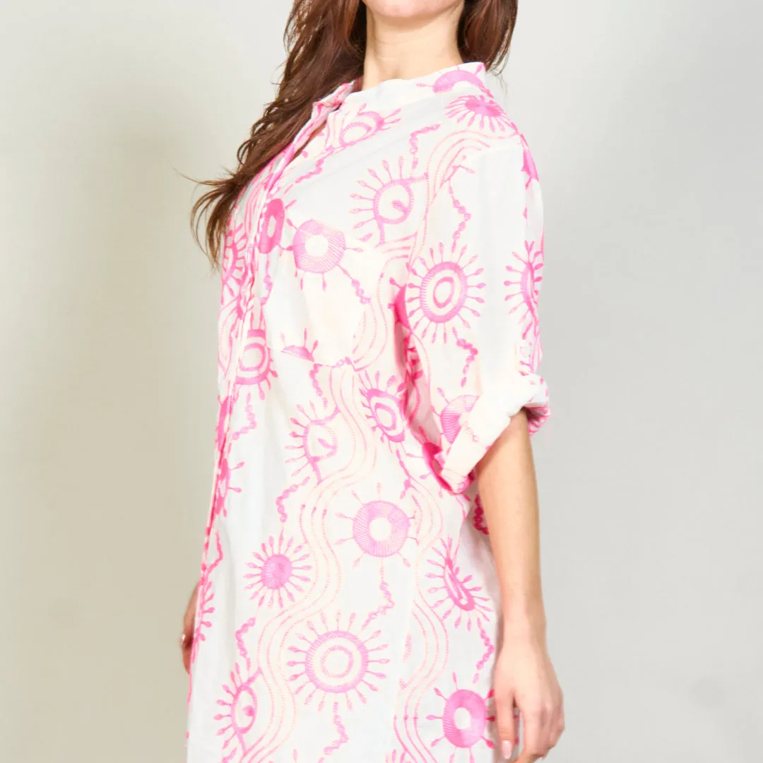 Embroidered button-up shirt dress wholesale