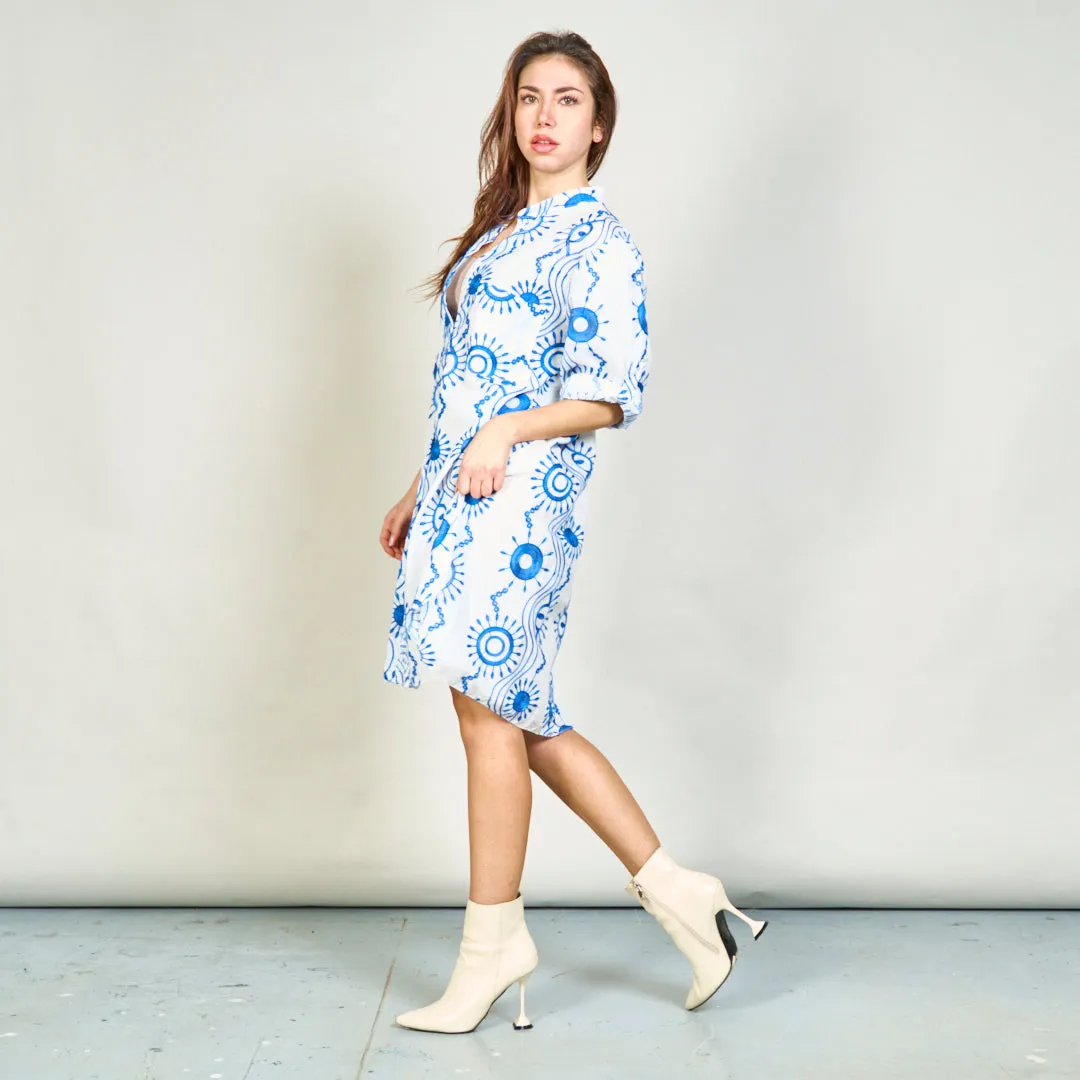 Embroidered button-up shirt dress wholesale