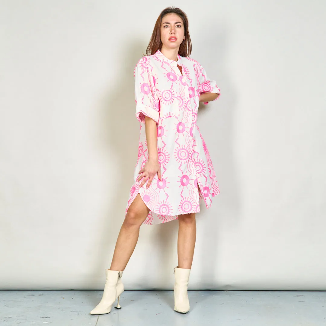 Embroidered button-up shirt dress wholesale