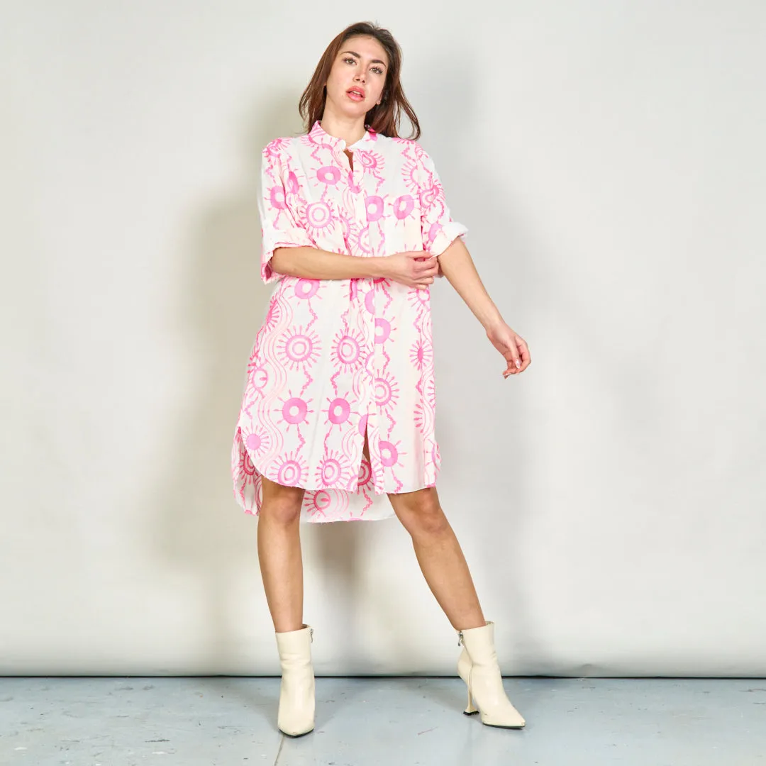 Embroidered button-up shirt dress wholesale