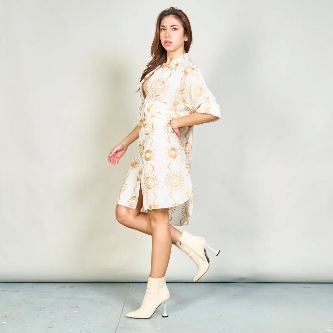 Embroidered button-up shirt dress wholesale