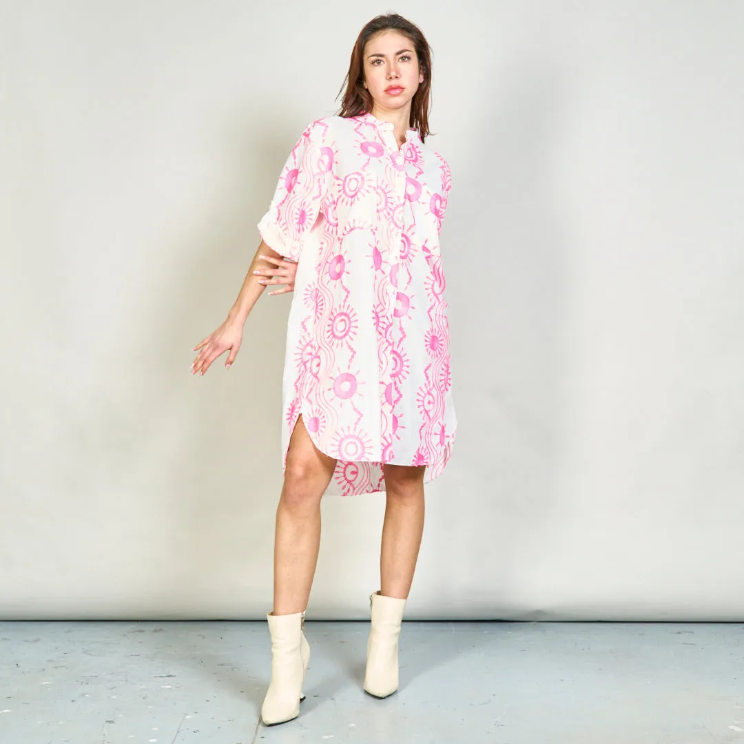 Embroidered button-up shirt dress wholesale