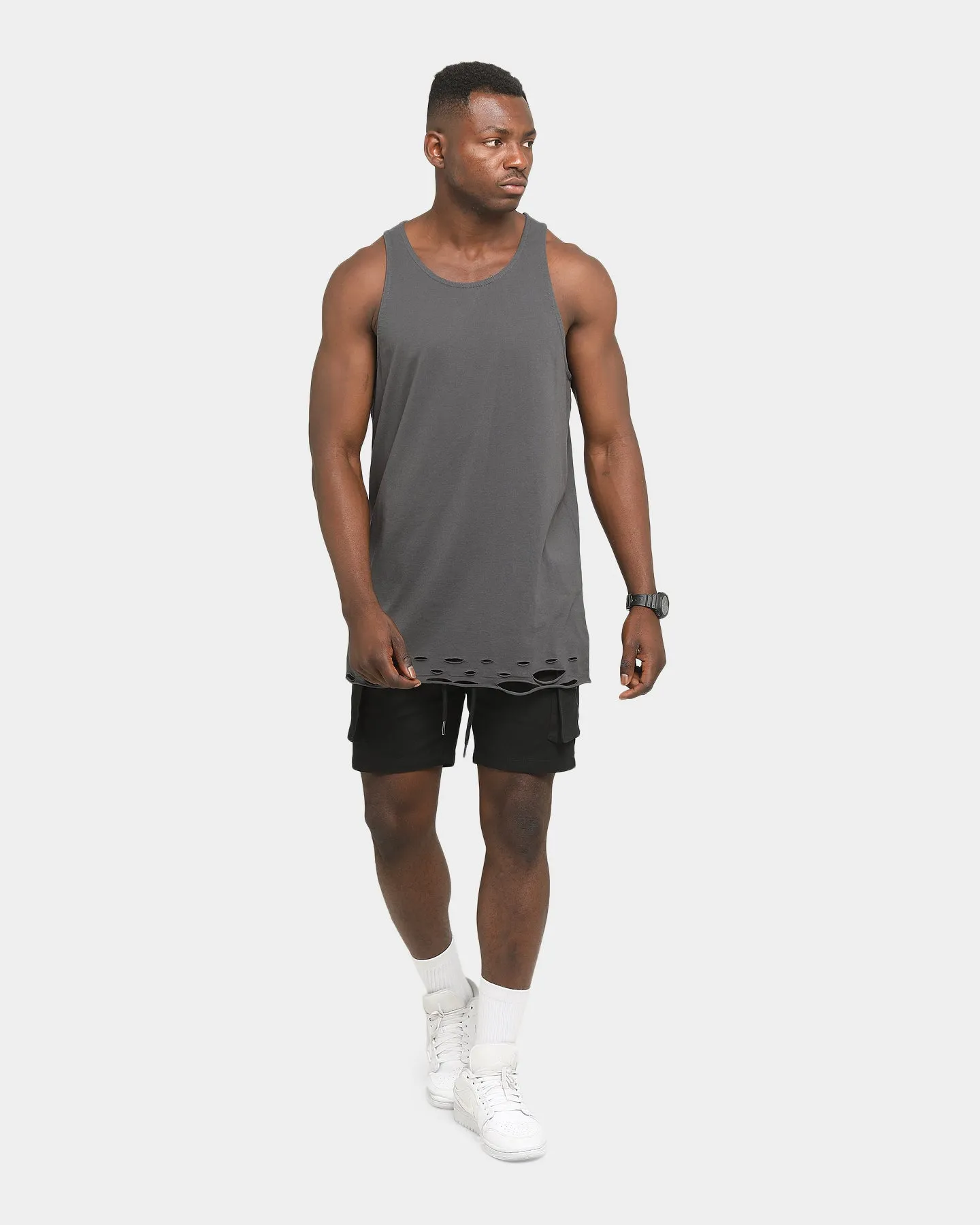 EN ES Service Distressed Singlet Charcoal