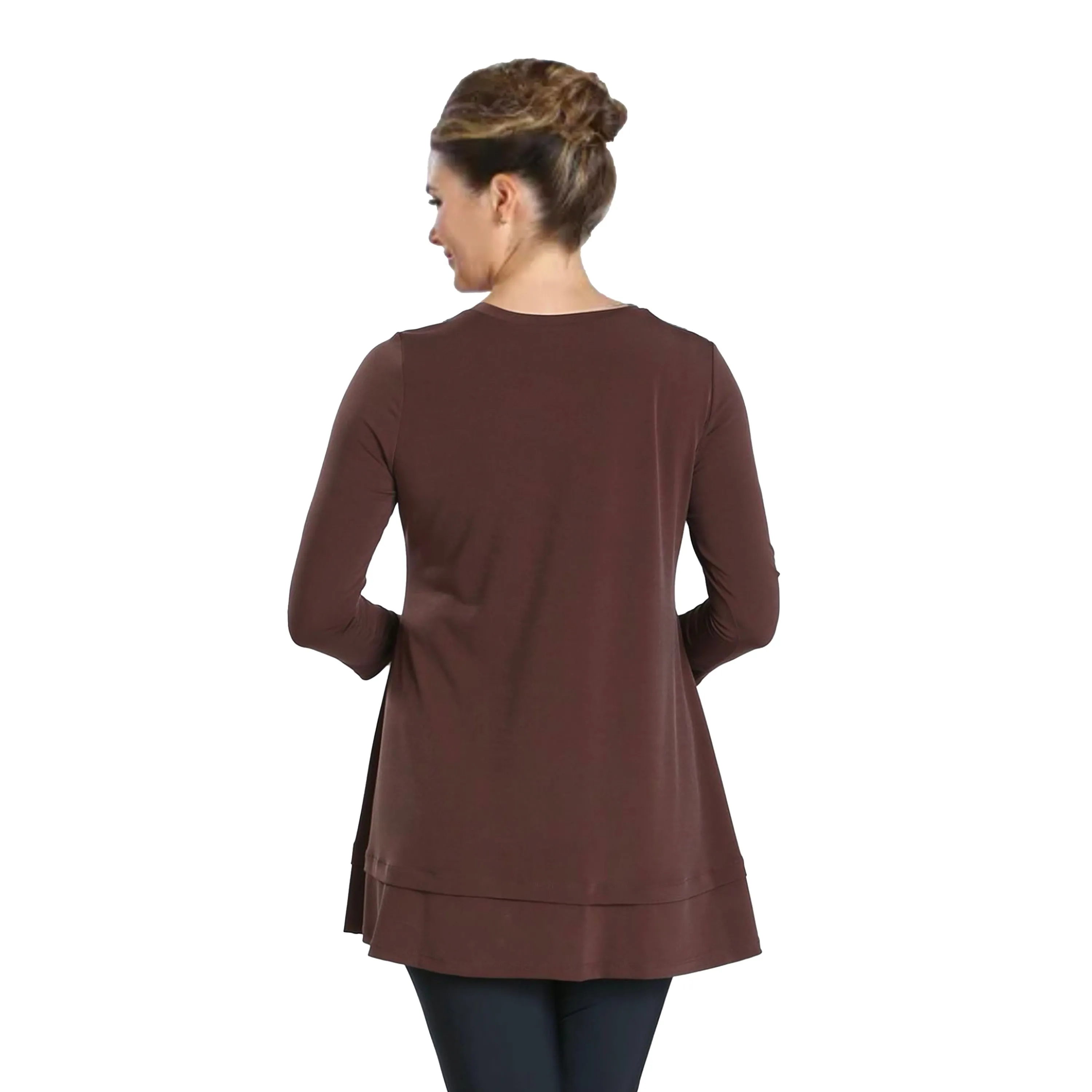 IC Collection Stretch Knit Basic Tunic in Brown - 1484-BRN