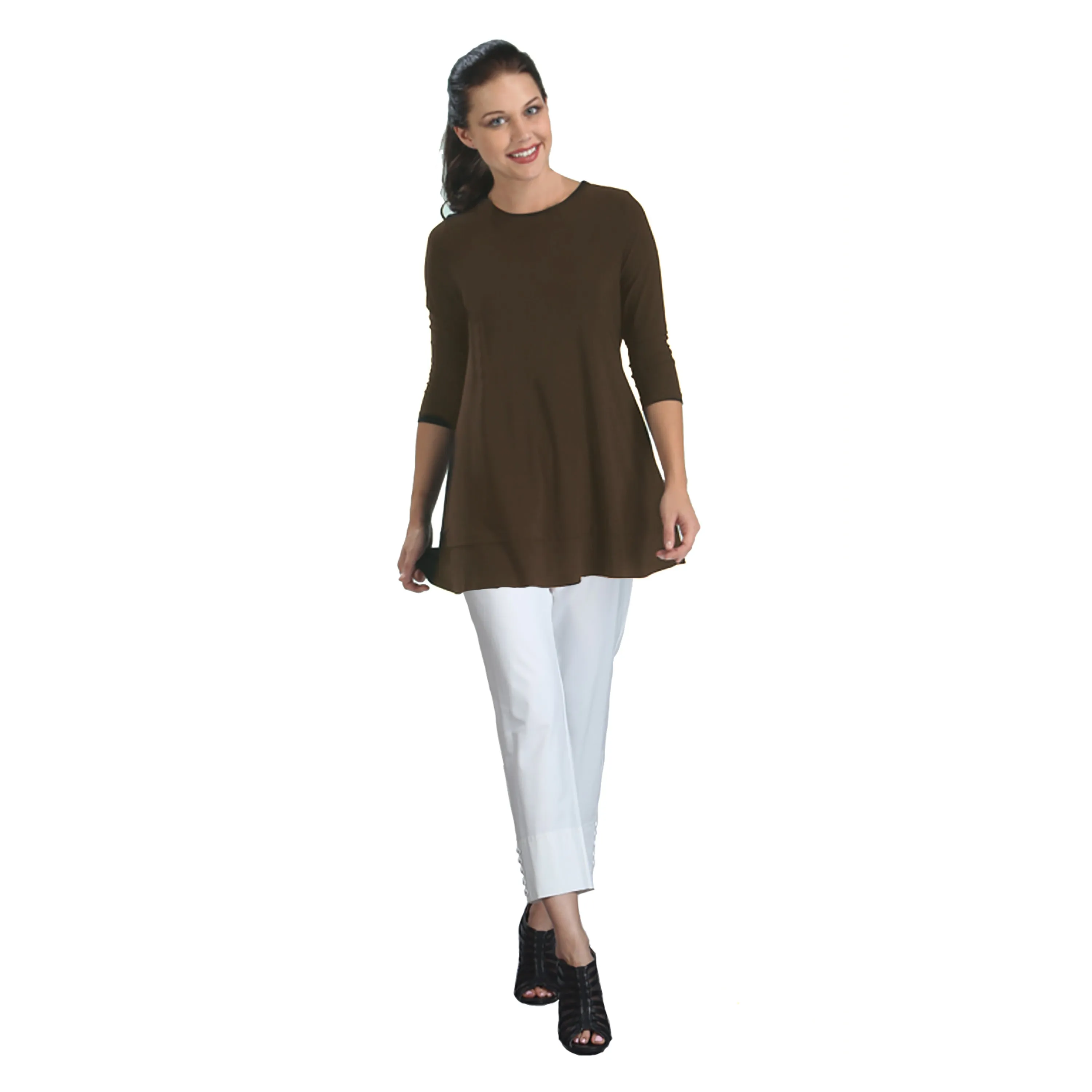 IC Collection Stretch Knit Basic Tunic in Brown - 1484-BRN