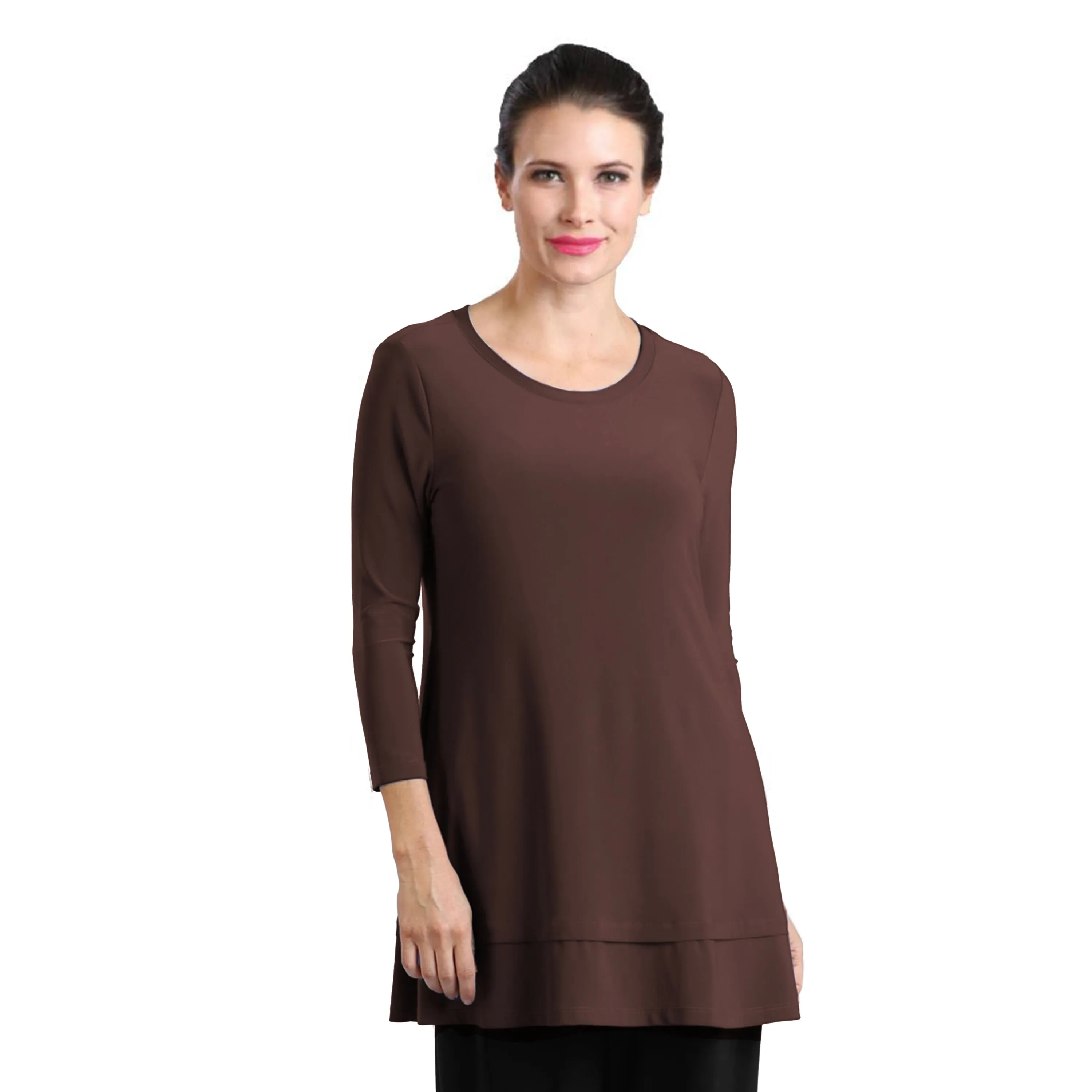 IC Collection Stretch Knit Basic Tunic in Brown - 1484-BRN