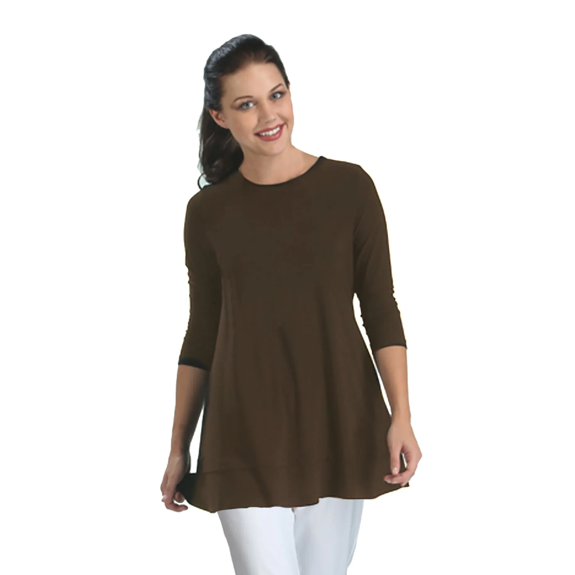 IC Collection Stretch Knit Basic Tunic in Brown - 1484-BRN