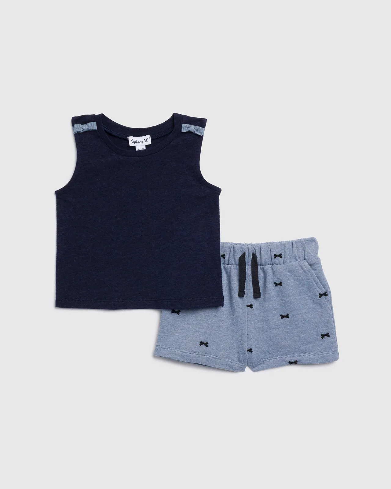 Infant Girl Bow Embroidered Tank Set