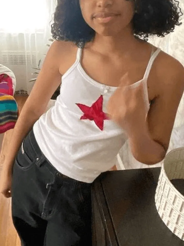 Joskaa Star Embroidered White Cami Top