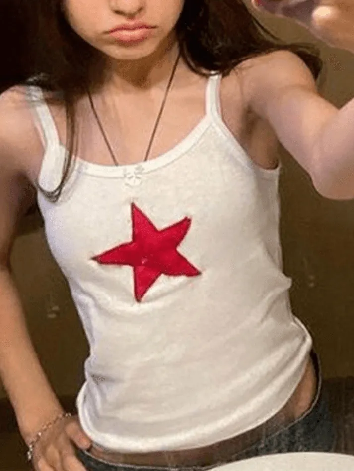 Joskaa Star Embroidered White Cami Top