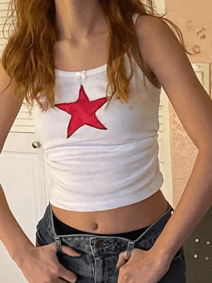 Joskaa Star Embroidered White Cami Top