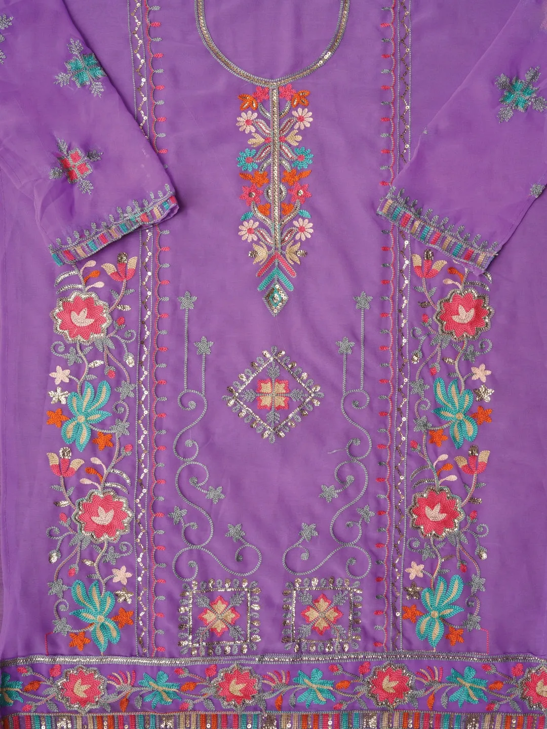 Lavender Sequin Embroidered Silk Georgette Dress Material with Dupatta