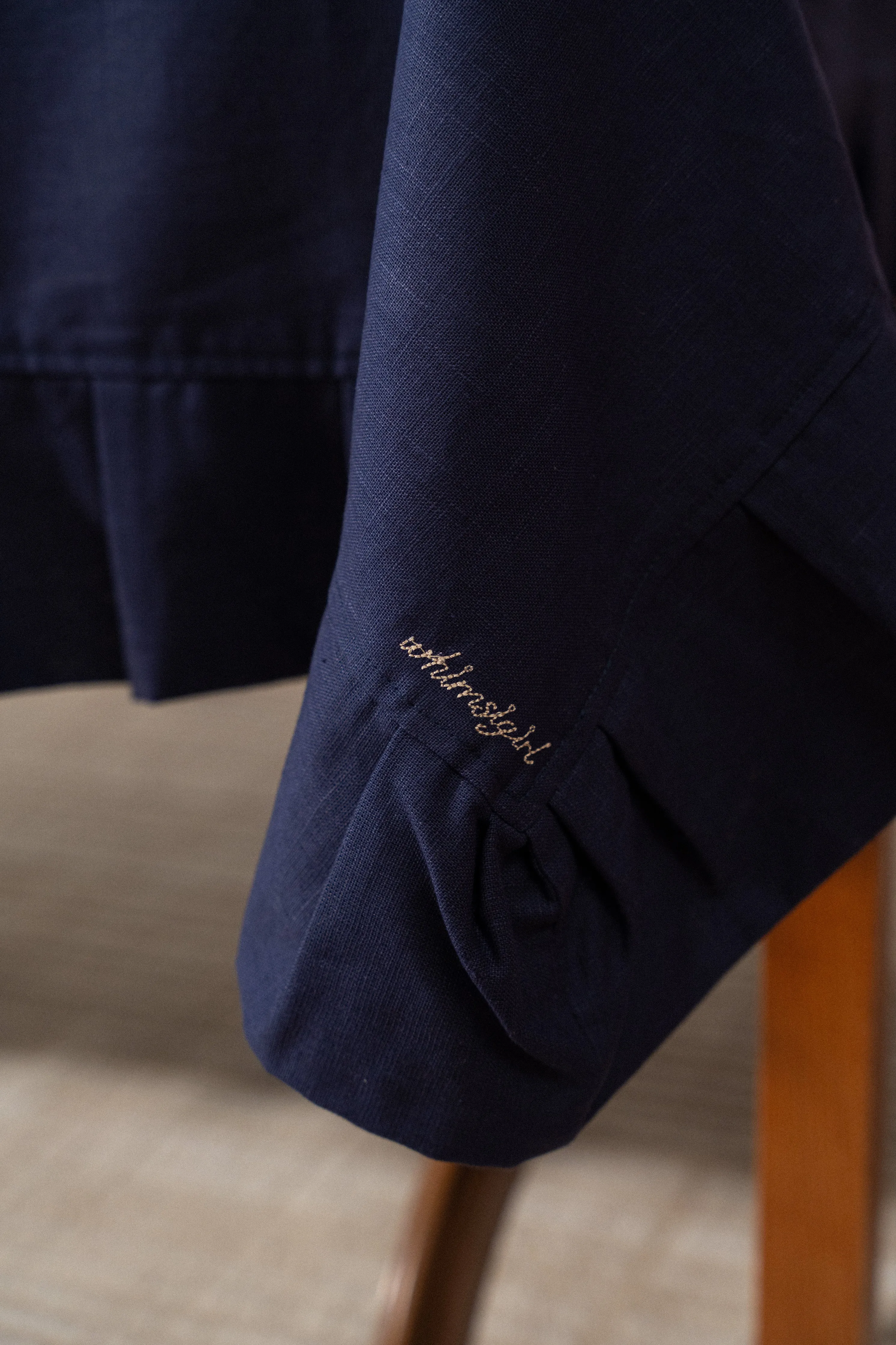 Martha Ruffle Tablecloth in Navy
