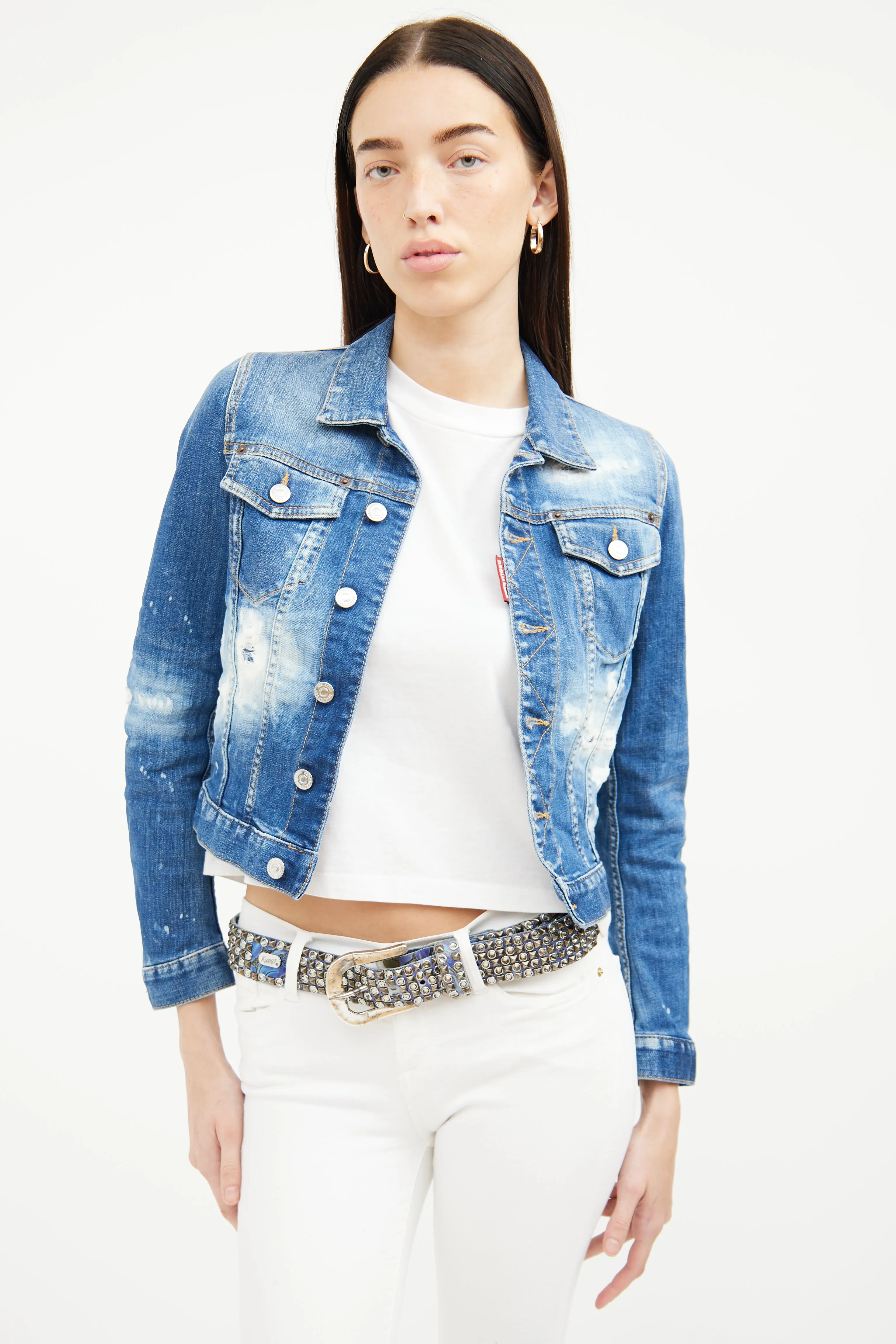 Medium Wash Distressed Denim Jacket