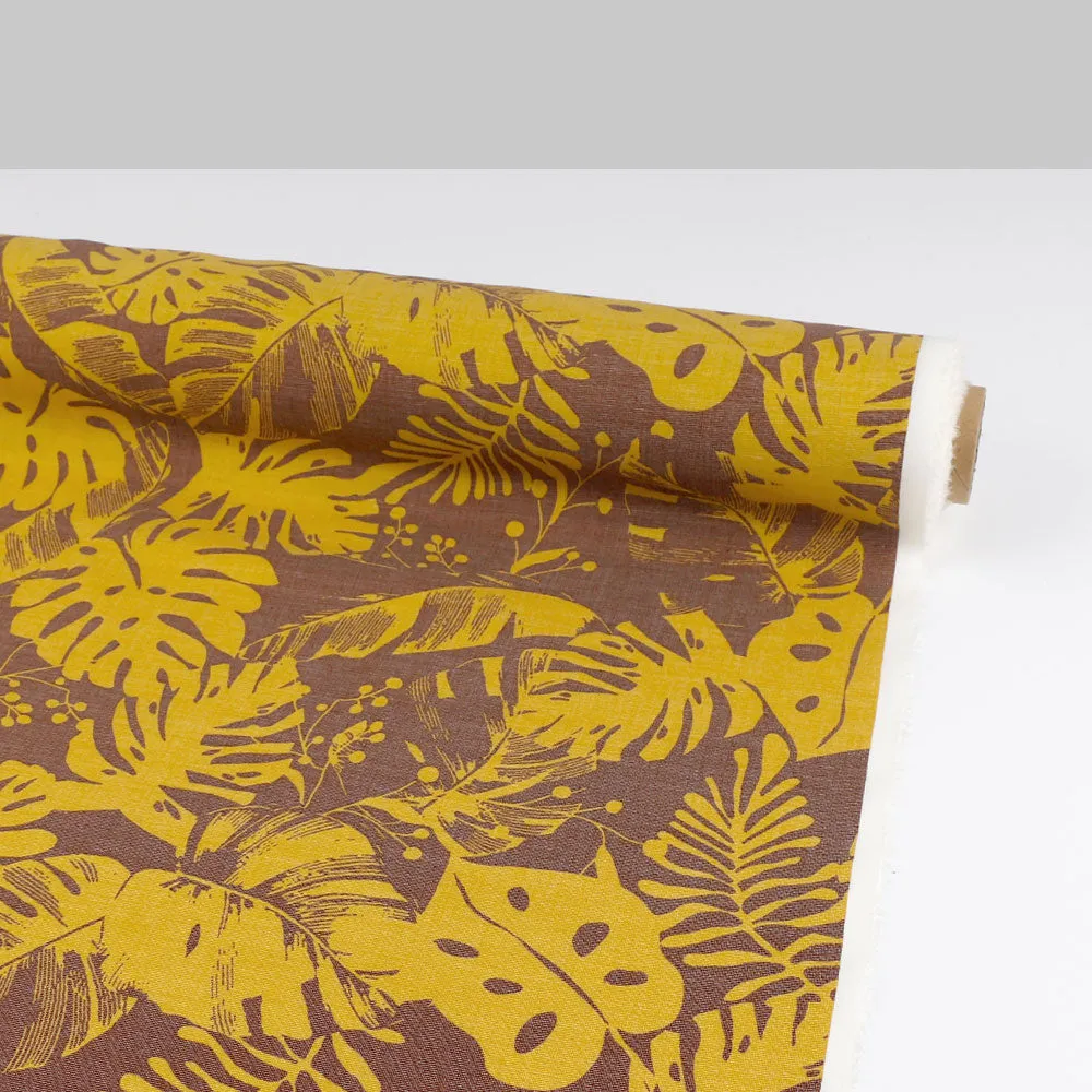 Monstera Cotton / Poly Shirting - Pollen / Brown