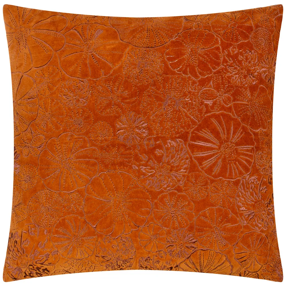 Picking Patch Embroidered Velvet Cushion Pumpkin