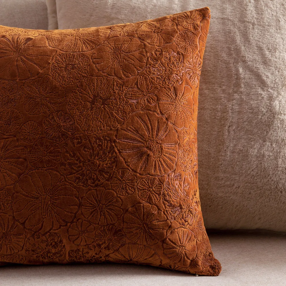 Picking Patch Embroidered Velvet Cushion Pumpkin