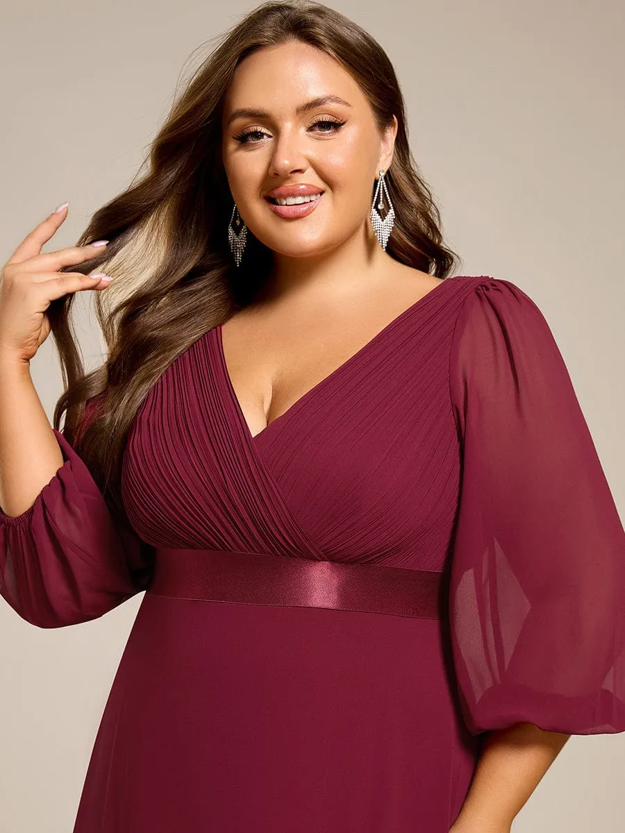 Plus Size Pleated Chiffon Long Sleeve Empire Waist Maxi Evening Dress