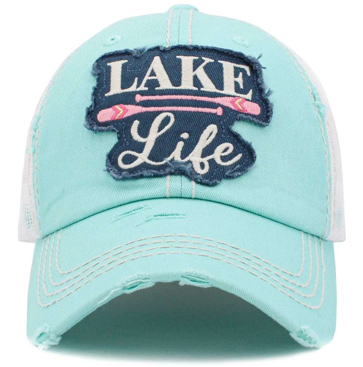 "Lake Life" Vintage Distressed Cotton Cap: Moss