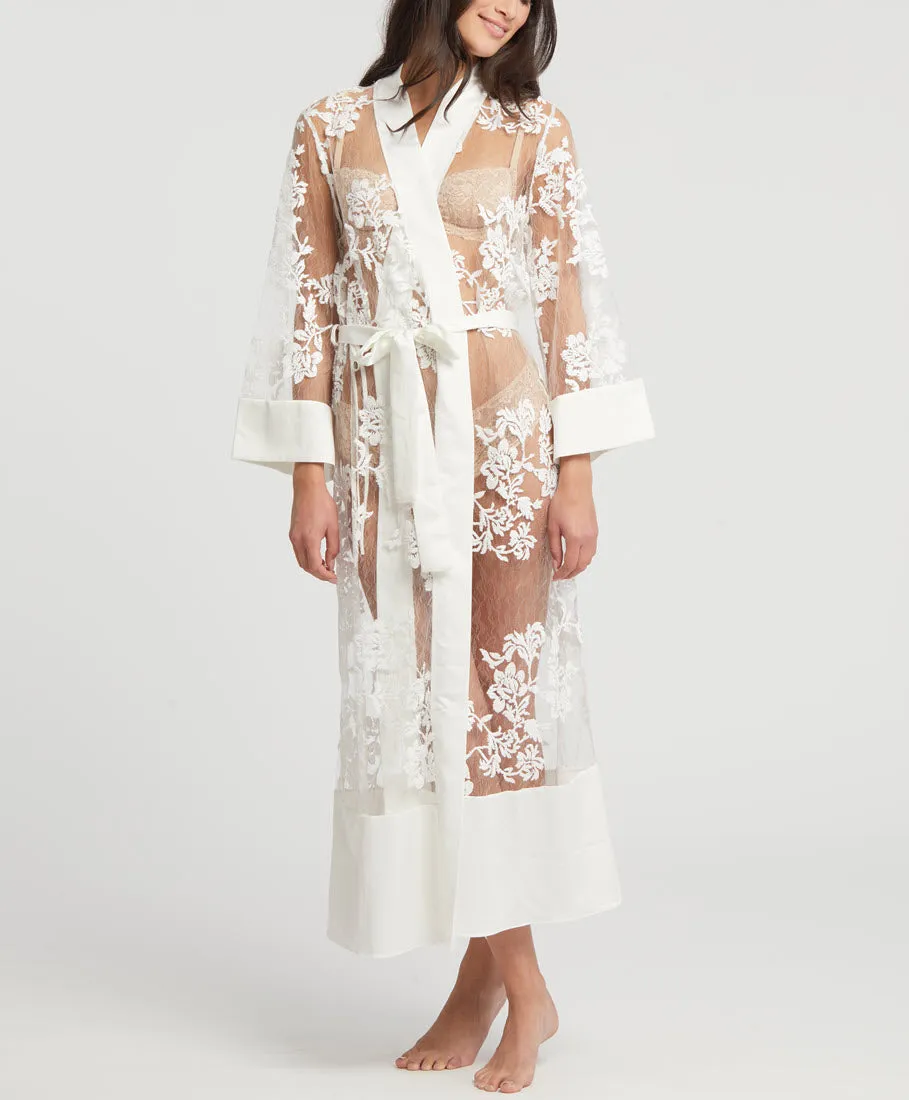 Rya Sleepwear Charming Ivory Lace Long Robe 408