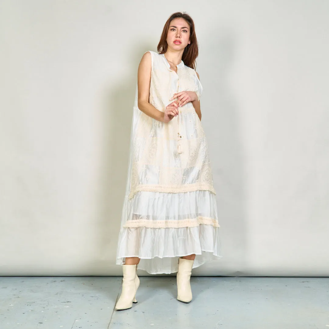 Sleeveless embroidered midi dress with tassel tie wholesale