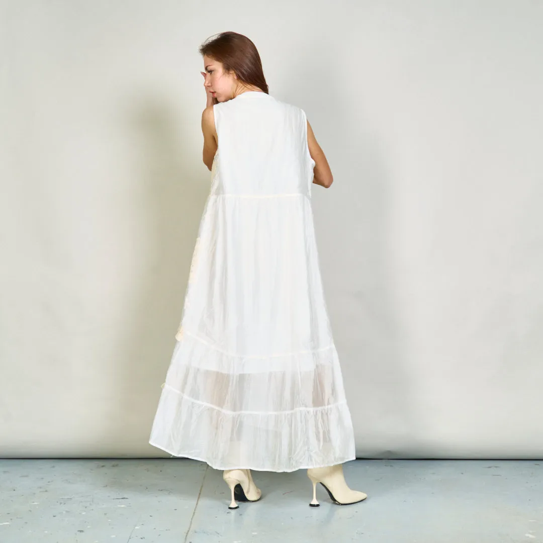 Sleeveless embroidered midi dress with tassel tie wholesale