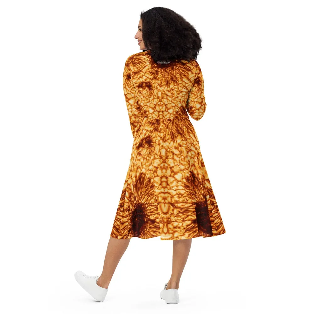 Solar Maximum DKIST Sunspot Long-Sleeve Midi Dress with Pockets